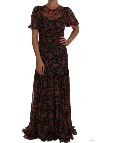 Dolce & Gabbana Dolce Gabbana Black Floral Roses A-line Shift Gown Dress