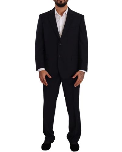 Domenico Tagliente Blue Polyester Single Breasted Formal Suit - Black