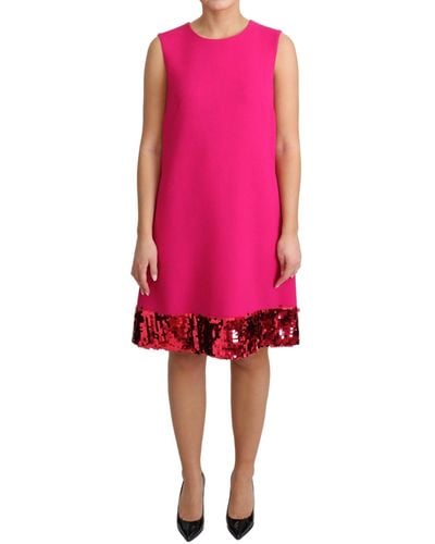 Dolce & Gabbana Elegant Fuchsia Sequined Wool Blend Shift Dres - Pink