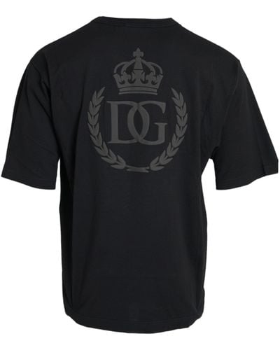 Dolce & Gabbana Logo Embossed Crew Neck Short Sleeves T-Shirt - Black