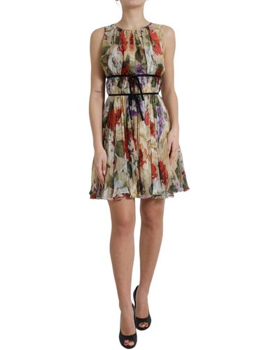 Dolce & Gabbana Beige Floral Sleeveless A-line Mini Dress - Natural