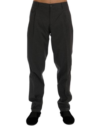 Dolce & Gabbana Gray Striped Cotton Dress Formal Pants - Black