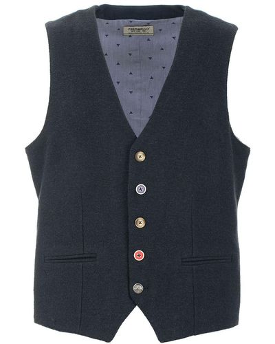 Fred Mello Chic Buttoned Vest With Dual Pockets - Blue
