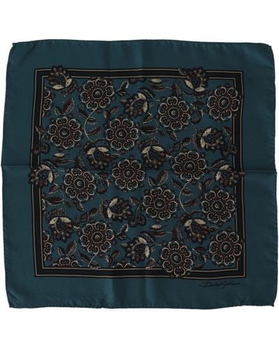 Dolce & Gabbana Blue Floral Silk Square Handkerchief Scarf - Green