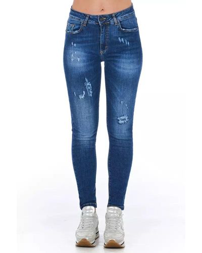 Frankie Morello Chic Worn Wash Denim Jeans For Sophisticated Style - Blue