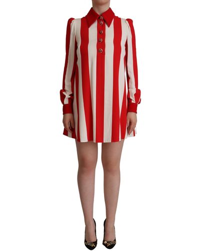 Dolce & Gabbana Elegant Striped Shirt Mini Dres - Red