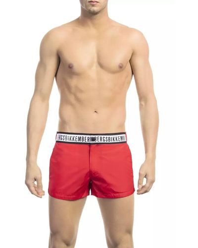 Bikkembergs Micro Swim Shorts With Contrast Band - Red