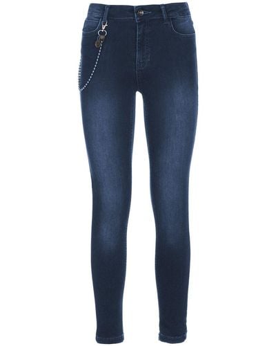 Imperfect Chic Lightly Washed Slim-Fit Jeans With Chain Detail - Blue