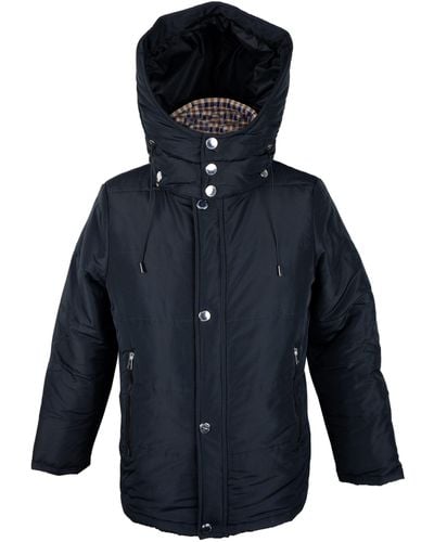 Aquascutum Black Jacket With Removable Hood And Tartan Lining - Blue