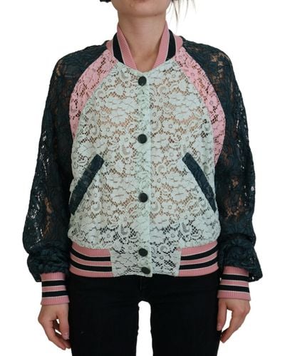 Dolce & Gabbana Elegant Floral Lace Bomber Jacket - Gray