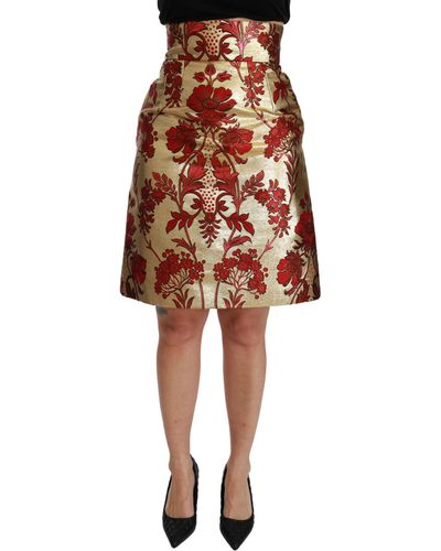 Dolce & Gabbana Floral Jacquard High Waist Mini Skirt - Red