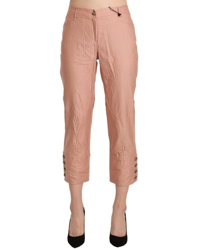 Ermanno Scervino Chic High Waist Cropped Cotton Pants - Pink