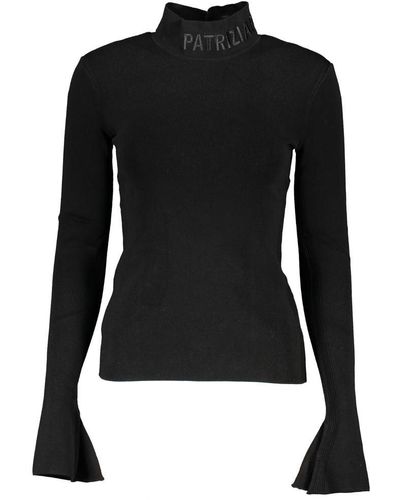 Patrizia Pepe Elegant Turtleneck Embroidered Sweater - Black