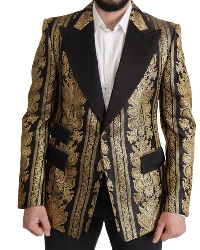 Dolce & Gabbana Gold Jacquard Single Breasted Blazer - Black