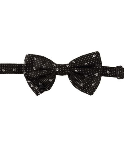 Dolce & Gabbana White Polka Dots Silk Neck Papillon Tie - Black