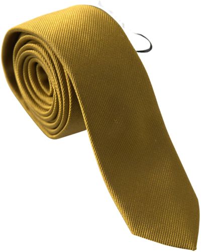 Dolce & Gabbana Gold Yellow Solid 100% Silk Necktie Men Tie - Green