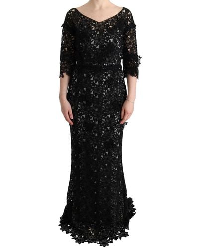 Dolce & Gabbana Cotton Silk Floral Long Dress - Black