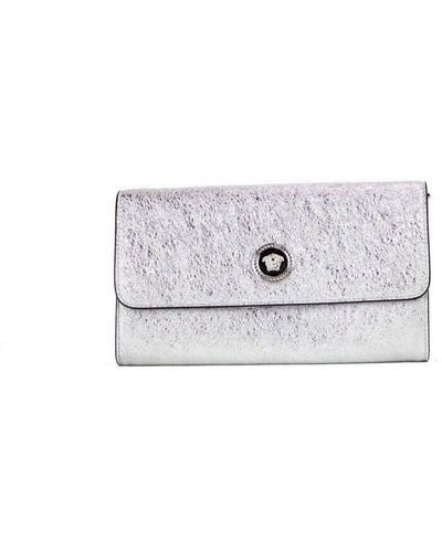 Versace Small Metallic Silver Lamb Leather Medusa Clutch Crossbody Wallet Bag - Black
