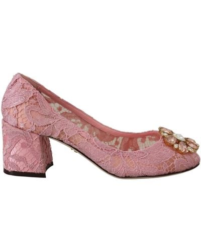 Dolce & Gabbana Taormina Lace Crystal Pumps Pastel Shoes - Pink
