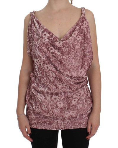 Exte Floral Print Viscose Silk Blouse Top - Pink