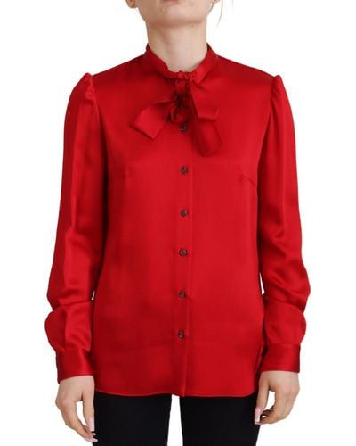Dolce & Gabbana Elegant Ascot Collar Blouse - Red
