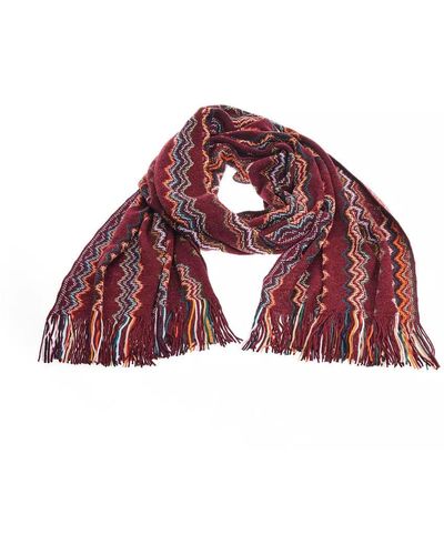 Missoni Geometric Pattern Fringed Scarf In Vibrant Hues - Red