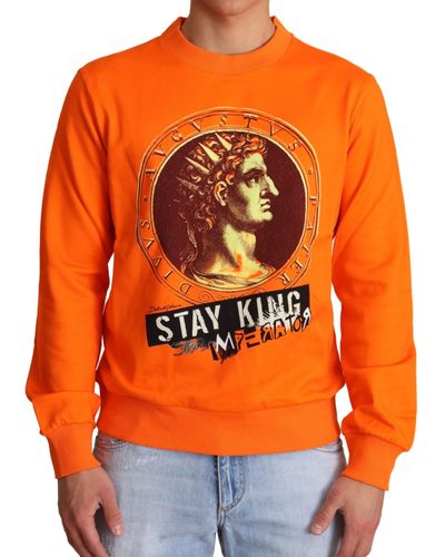 Dolce & Gabbana Stunning King Ceasar Cotton Pullover Sweater - Orange