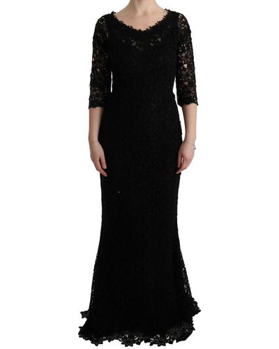Dolce & Gabbana Floral Ricamo Sheath Long Dress - Black