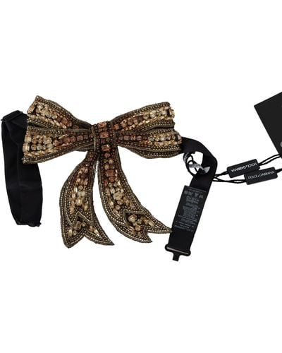 Dolce & Gabbana Crystal Beaded Sequined Silk Catwalk Necklace Bowtie - Black