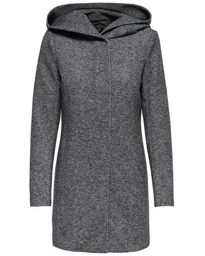 ONLY Coat Pinstripe Long Sleeves Hood 15% Cotton - Gray