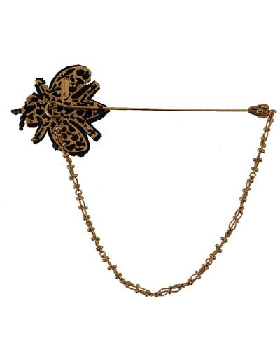 Dolce & Gabbana Brass Black Crystal Bee Lapel Pin Brooch - Metallic