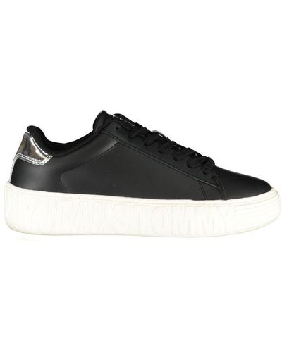 Tommy Hilfiger Elegant Lace-Up Sneakers With Contrast Details - Black