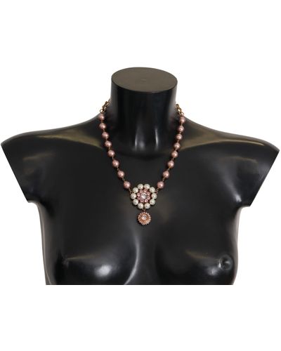 Dolce & Gabbana Elegant Crystal Floral Statement Necklace - Black