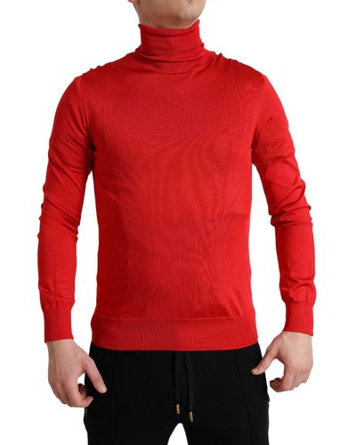 Dolce & Gabbana Red Silk Turtleneck Pullover Sweater