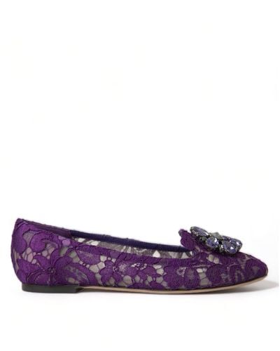 Dolce & Gabbana Vally Taormina Lace Crystals Flats Shoes - Purple