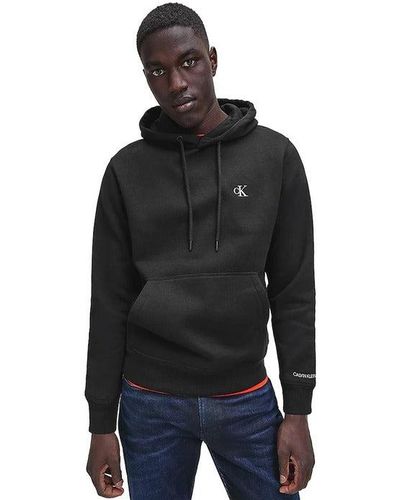Calvin Klein Long Sleeve Slip On Hooded Plain Sweatshirts - Black