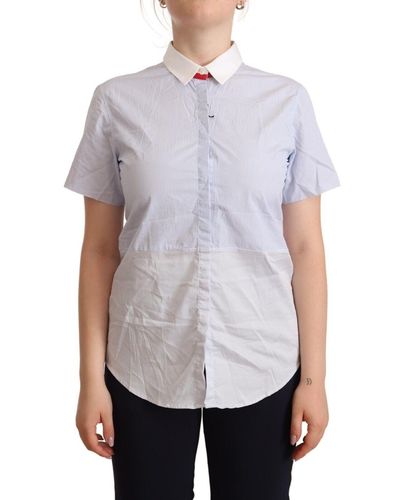 Aglini Light Blue Cotton Short Sleeves Collared Polo Top - White