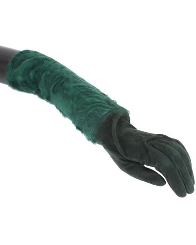 Dolce & Gabbana Leather Xiangao Fur Elbow Gloves - Green