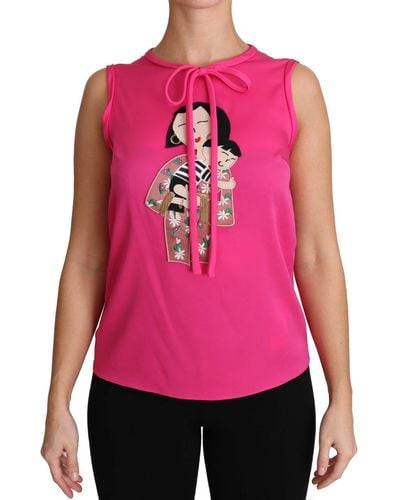 Dolce & Gabbana Family Silk Tank Mama Blouse Top Shirt - Pink