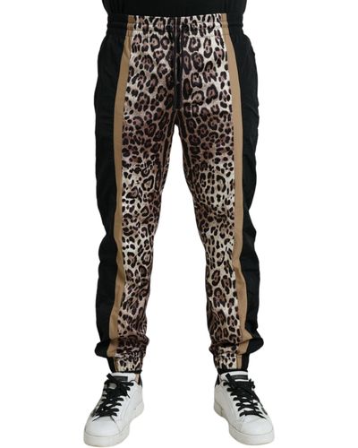 Dolce & Gabbana Leopard Print Polyester Jogger Pants - Black