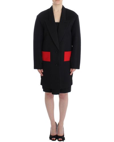 Kaale Suktae Elegant Draped Long Coat - Black