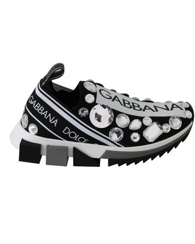 Dolce & Gabbana Dolce Gabbana White Crystal Sneakers Shoes - Black