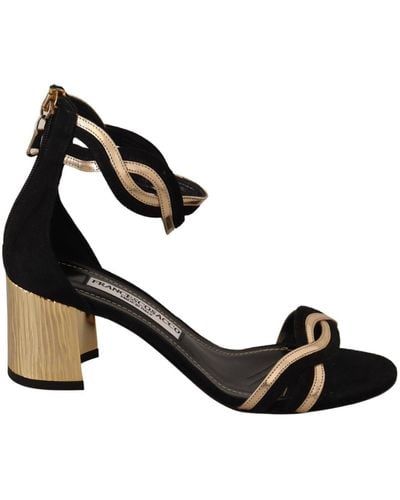 FRANCESCO SACCO Elegant Suede Leather Heeled Sandals - Black