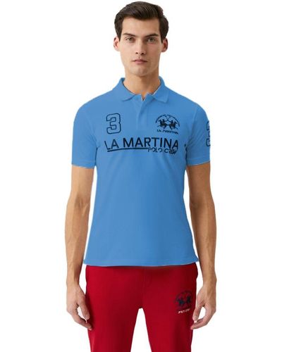 La Martina Blue Cotton Polo Shirt