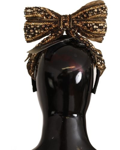 Dolce & Gabbana Crystal Beaded Sequined Silk Bow Headband Diadem - Black