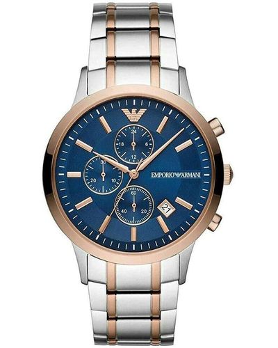 Emporio Armani Silver Steel Chronograph Watch - Blue