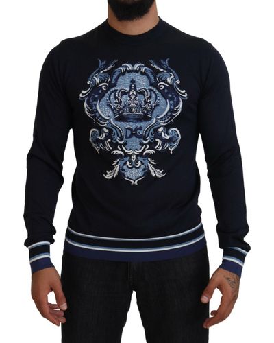 Dolce & Gabbana Dg Crown Crew Neck Pullover Sweater - Blue