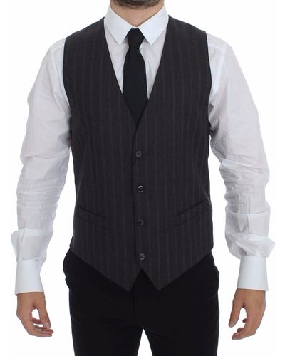 Dolce & Gabbana Dolce Gabbana Striped Wool Logo Vest - Black
