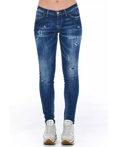 Frankie Morello Chic Worn Wash Skinny Denim Jeans - Blue