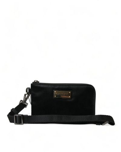 Dolce & Gabbana Elegant Nylon Leather Pouch With Details - Black